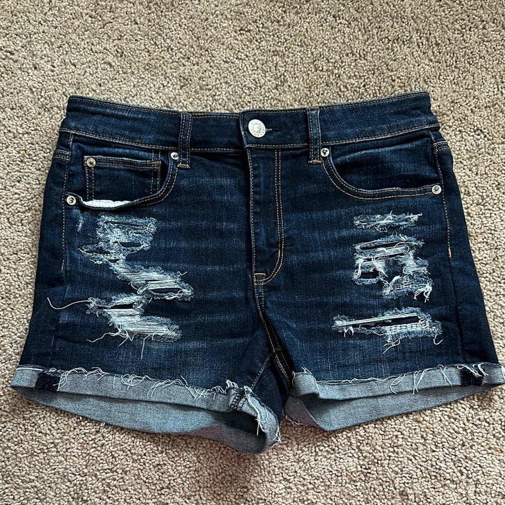 American Eagle Outfitters Blue Distressed Jean Shorts